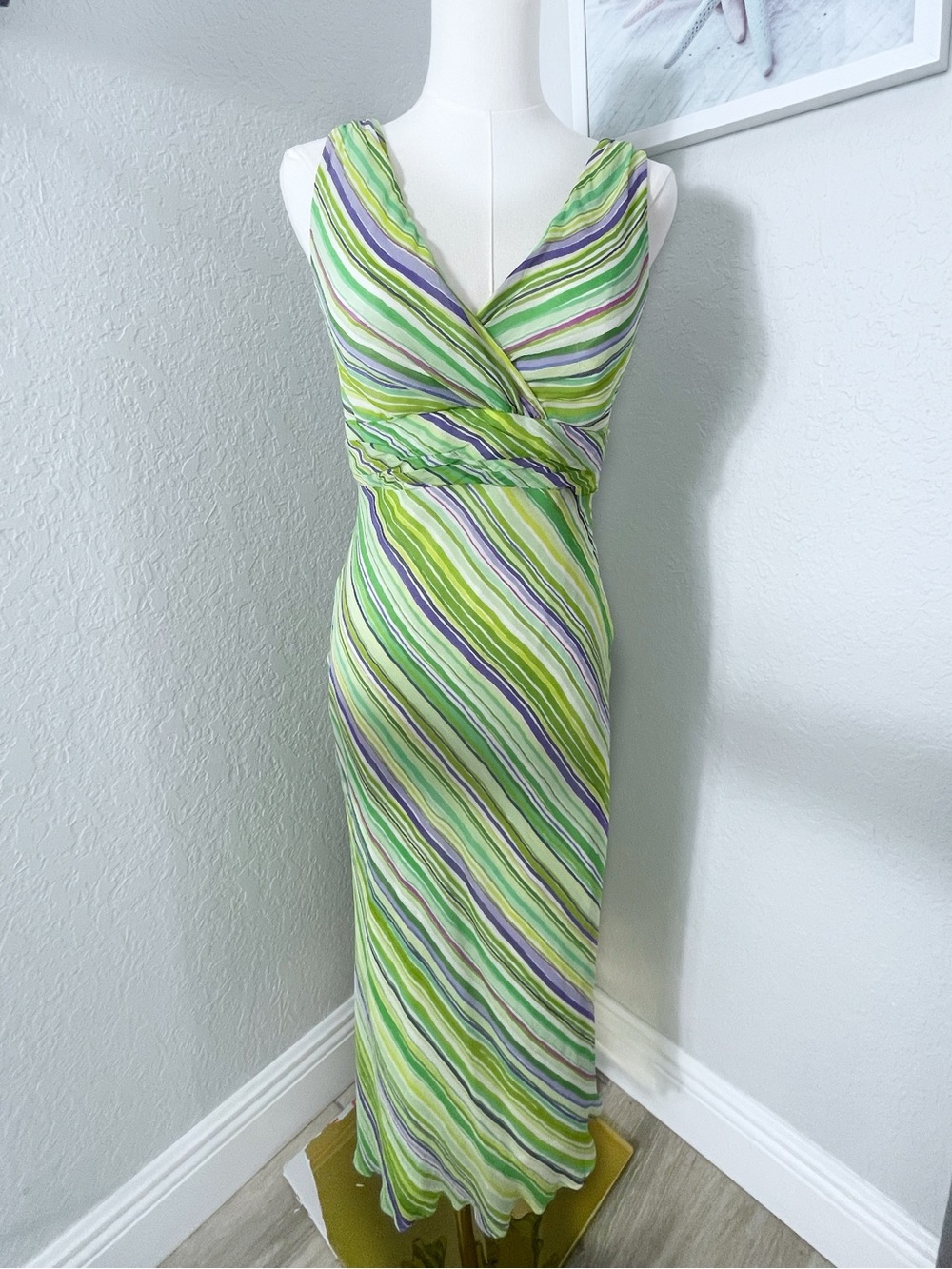 Jones New York Lime and Purple Striped Wrap Maxi Dress